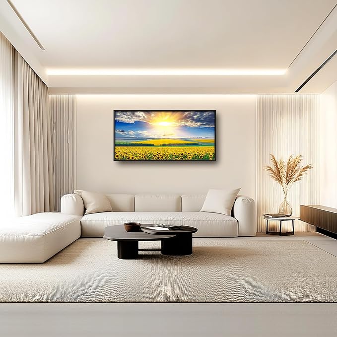 Glocmna Large Wall Art for Living Room Sunflower Field Canvas Wall Decor Nature Country Sunflower Sunrise Landscape Pictures Painting Print Framed Artwork Decorations Gifts for Bedroom Home Kitchen Office Hotel 30"x60"