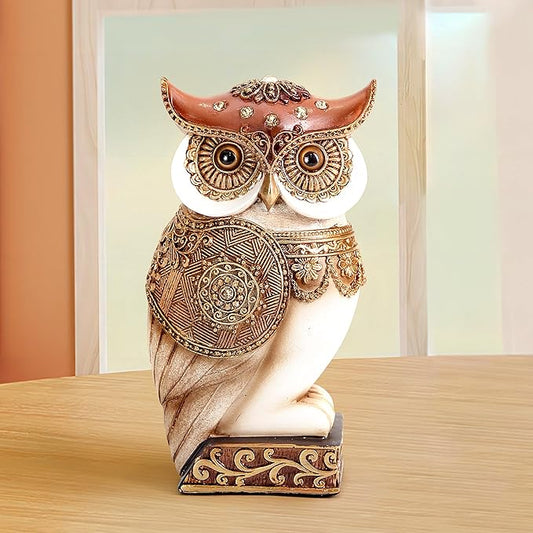 Owl Statue for Home Decor Accents, Shelf Bookshelf Table Office Living Room Decor Owl Figurine, Ideal Gifts for Bird Lovers, Antique Golden Color