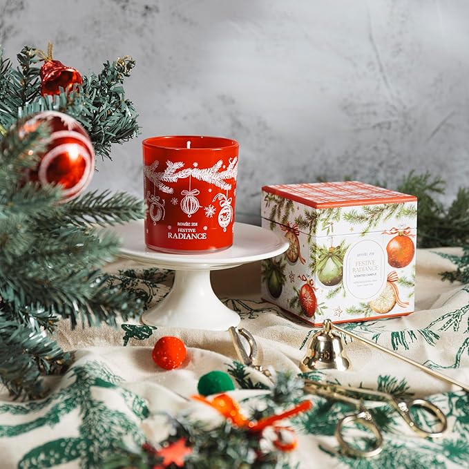 Christmas Scented Jar Candle - 6oz Soy Wax Candle - Festive Radiance Infused with Sweet Pine Aroma - with Beautiful Keepsake Box Special for Christmas/Holiday Gifts