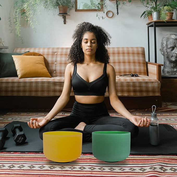 FMTY 10inch Crystal Singing Bowls set Indigo(3rd eye)+ Purple(Crown) with Soft Carrying Bag Sound Bowls Mindfulness, Meditation, Yoga, Spiritual and Body Healing and Energy Cleansing Chakra Bowl