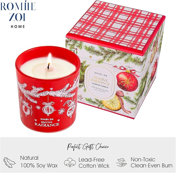 Christmas Scented Jar Candle - 6oz Soy Wax Candle - Festive Radiance Infused with Sweet Pine Aroma - with Beautiful Keepsake Box Special for Christmas/Holiday Gifts