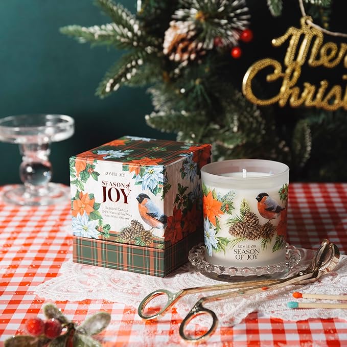 Christmas Scented Jar Candle - 6oz Soy Wax Candle - Season of Joy Infused with Winter Greenery Aroma - with Beautiful Keepsake Box Special for Christmas/Holiday Gifts