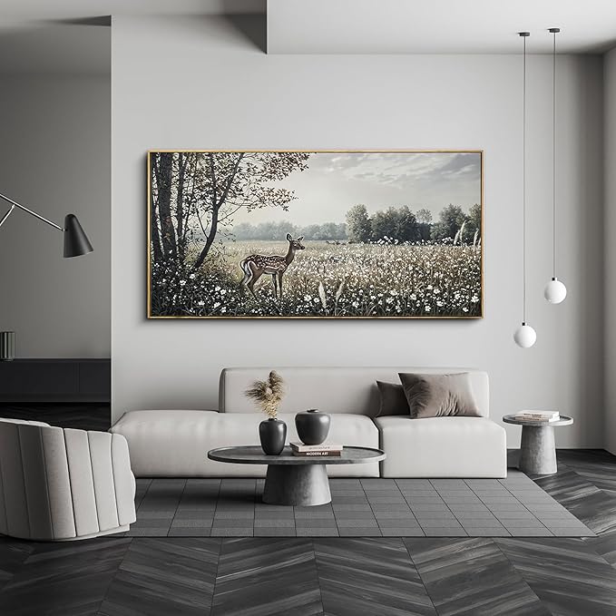 yiijeah Farmhouse Wall Decor - Large Canvas Wall Art Artwork Deer Landscape Vintage Floral Rustic Print Neutral Picture Artwork for Home Living Room Bedroom Office Decoration
