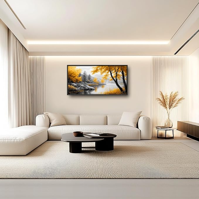 Framed Large Tree Wall Art for Living Room, Oversized Zen Trees Wall Decor, Black and Golden Forest Canvas Pictures Home Decoration for Living Room Bedroom Office 60"x30"