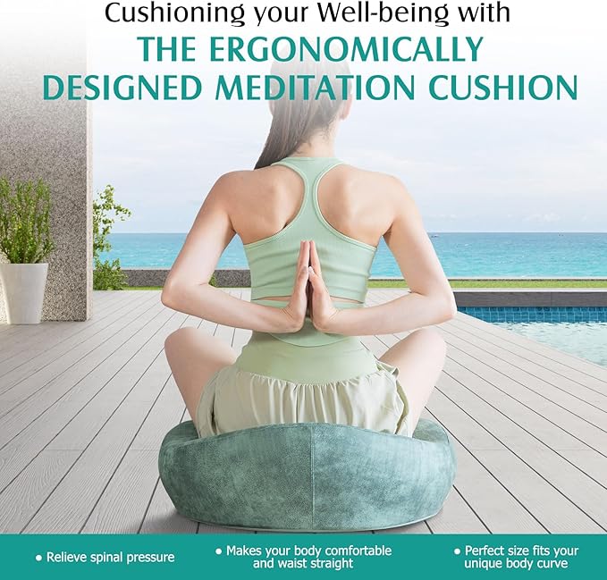 Meditation Cushion - Meditation Floor Pillow with Washable Cover for Adults Sitting, Reading, Yoga - Memory Foam Material, Ergonomic Design, 23.6 Inch