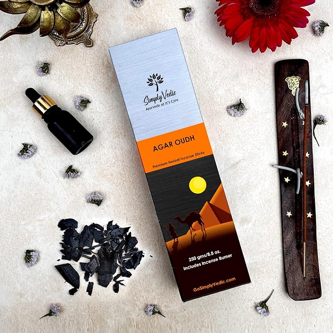 Agar Oudh Incense Stick (Approx 135 Sticks, 250 Grams) Premium Handmade Agarbatti with Insense Holder| Lasts 45 Minutes| for Aromatherapy, Meditation, Yoga, Home & House Decor- Gift Set