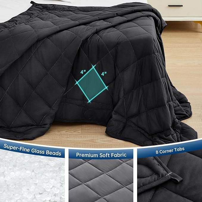 OMYSTYLE Weighted Blanket for Adults (15lbs, 48''x72'') - Twin Size Heavy Throw Blanket, Breathable and Cooling Microfiber Material with Premium Glass Bead for All Season Use, Machine Washable, Black