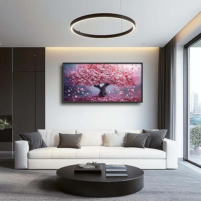 Tree of Life Large Wall Art Abstract Pink Cherry Blossom Pictures Wall Decor Big Floral Tree Canvas Painting Prints Framed Artwork Home Decorations for Living Room Dining Room Bedroom Office 60"x30"