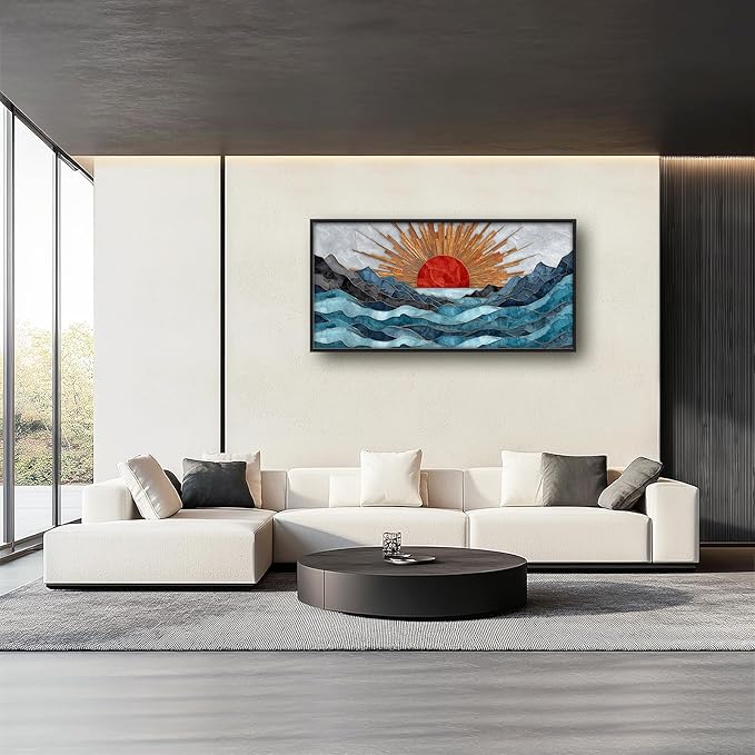 Glocmna Large Wall Art for Living Room Japanese Stained Glass Mountain Sunrise Wall Decor Modern Oriental Landscape Canvas Big Pictures Painting Print Framed Artwork Decorations Gifts for Bedroom Home Office Hotel 30"x60"