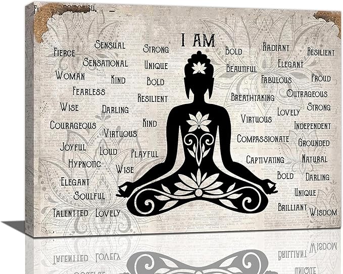 Zen Buddhism Canvas Wall Art Lotus Buddha Pictures Decor Canvas Motivational Painting Prints Wall Decor Framed Buddhist Artwork Gifts for Home Living Room Bedroom 16"x12"