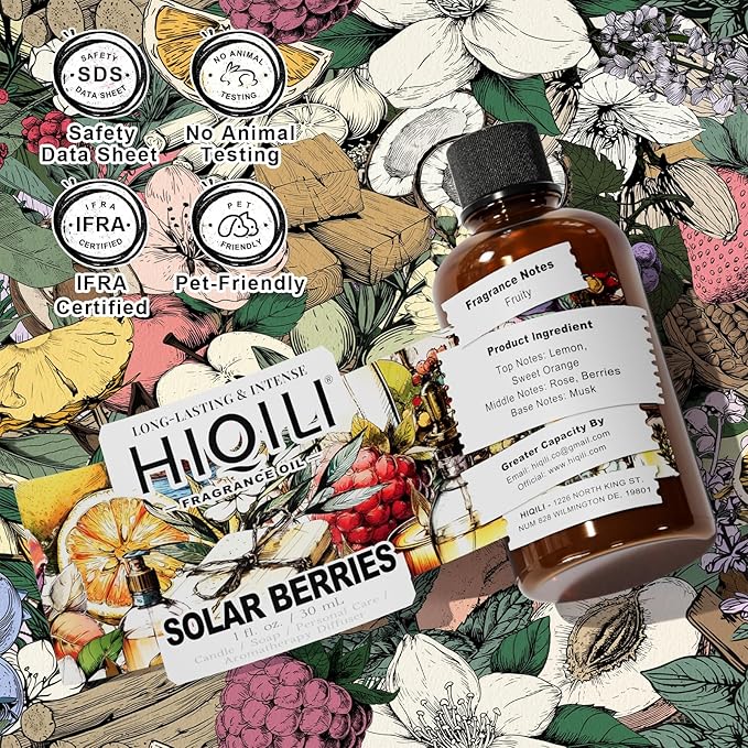HIQILI Solar Berries Fragrance Oil - Perfect for Making Candles, Bath Bombs, Perfume, Reed Diffuser Oil Refill, Home & Office - 1 Fl Oz