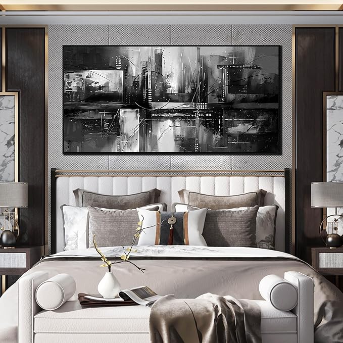 Wall Art for Living Room Black and White Abstract Print Picture Painting Large Wall Decor for Bedroom With Black Wood Framed Canvas Modern Room Wall Decorations Artwork Size 30x60 inch Ready to Hang