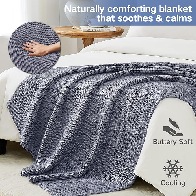 Guohaoi Knitted Weighted Blanket for Adults (Light Grey 50"x75" 12lbs) No Beads Cooling Throw Blanket for Hot Sleepers, Home Decor Breathable Chunky Knit Heavy Blanket Use on Full Size Bed