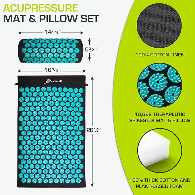 ProsourceFit Acupressure Mat and Pillow Set for Back/Neck Pain Relief and Muscle Relaxation, Large - Gray/Gray