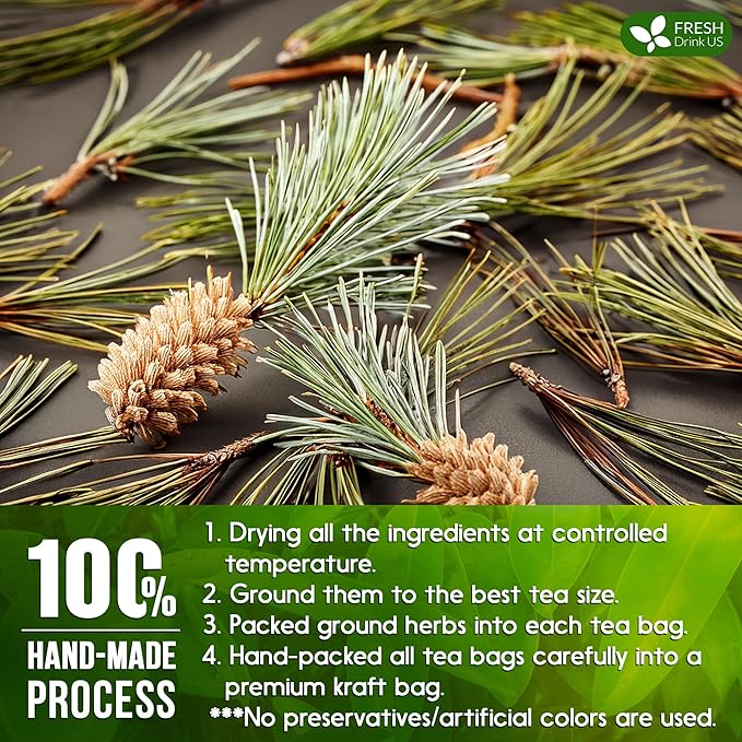 FreshDrinkUS, Pine Needle Tea Bags – 40 Tea Bags, Naturally Caffeine-Free, Refreshing Herbal Tea, Wild-Harvested Pine Leaves, Aromatic and Soothing – Non-GMO & Eco-Friendly Packaging