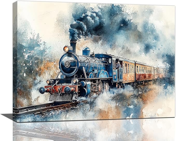 Fleruku Train Wall Art Train Wall Decor Pictures Canvas Painting Artwork Home Decorations For Living Room Bedroom Bathroom Office Nursery Classroom 16"x12"