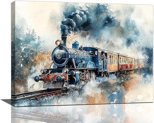 Fleruku Train Wall Art Train Wall Decor Pictures Canvas Painting Artwork Home Decorations For Living Room Bedroom Bathroom Office Nursery Classroom 16"x12"