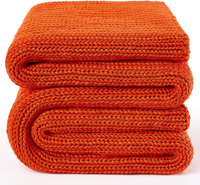Guohaoi Knitted Weighted Blanket for Adults (Orange 60"x80" 15lbs) No Beads Cooling Throw Blanket for Hot Sleepers, Home Decor Breathable Chunky Knit Heavy Blanket Use on Queen/King Size Bed