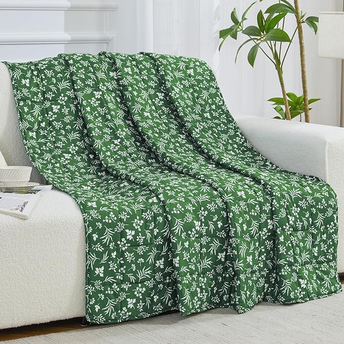 yescool Weighted Blanket for Adults (20 lbs, 60” x 80”, Forest) Cooling Heavy Blanket for Sleeping Perfect for 190-210 lbs, Queen Size Breathable Blanket with Premium Glass Bead, Machine Washable