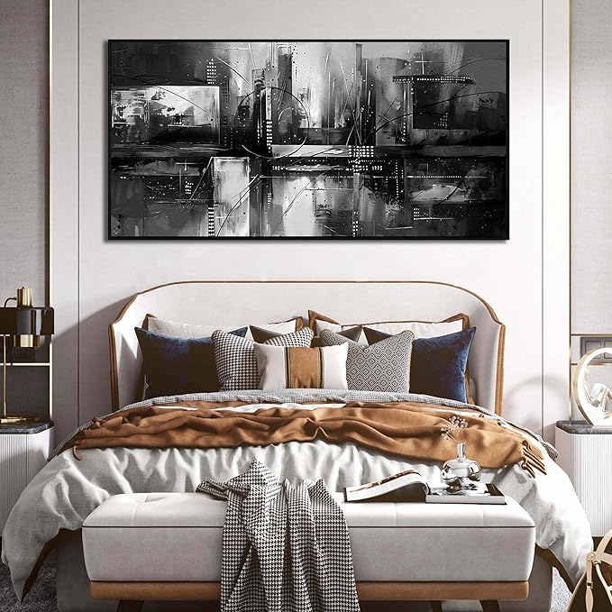 Wall Art for Living Room Black and White Abstract Print Picture Painting Large Wall Decor for Bedroom With Black Wood Framed Canvas Modern Room Wall Decorations Artwork Size 30x60 inch Ready to Hang