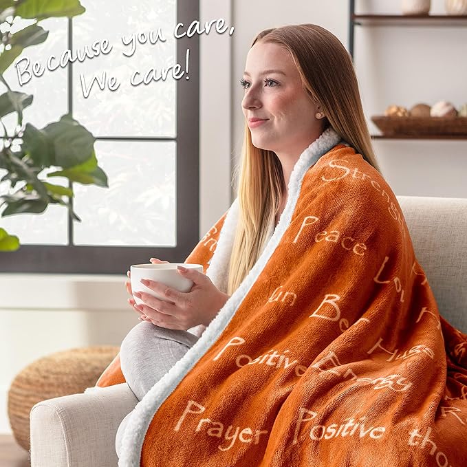 Chanasya Premium Sympathy Warm Hugs Gift Throw Blanket - Healing Gift Cancer Chemo Survivor Get Well Caring Gifts - Comfort Gift Blanket for Love Support Strength -Women Men Friend Grandma - Orange