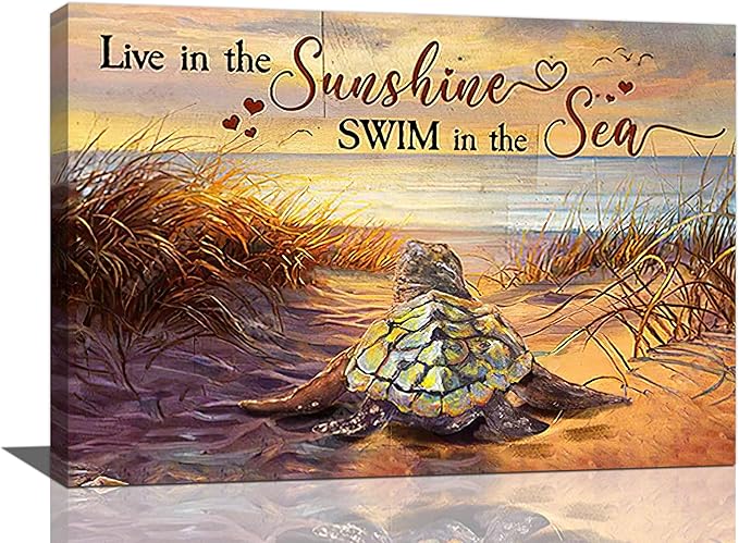 Bathroom Sea Turtle Wall Art Farmhouse Turtles Wall Decor Country Beach Ocean Coastal Nautical Pictures Canvas Painting Artwork Home Decorations for Living Room Bedroom Bathroom Office 24"x16"