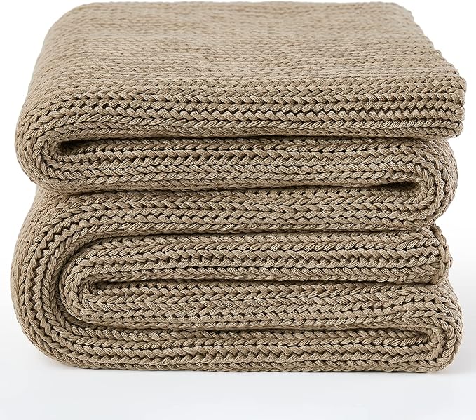 Guohaoi Knitted Weighted Blanket for Adults (Beige 50"x75" 15lbs) No Beads Cooling Throw Blanket for Hot Sleepers, Home Decor Breathable Chunky Knit Heavy Blanket Use on Full Size Bed