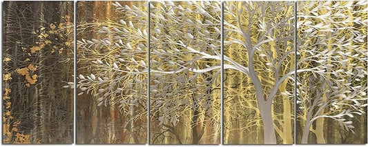RICHSPACE ARTS Gold Metal Wall Art Tree Wall Decor Abstract Sculpture Hanging 3d Nature Landscape Artwork on Aluminum Panels