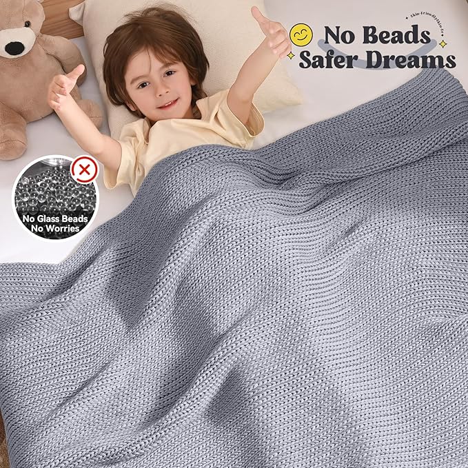 Guohaoi Knitted Weighted Blanket Kids (Light Grey 36"x48" 3lbs) No Beads Cooling Heavy Blanket, Home Decor Breathable Chunky Knit Throw Blanket for All-Season Use