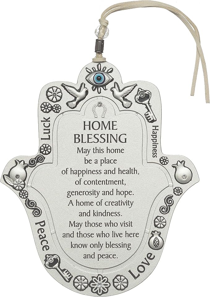 Hamsa English Home Blessing, 17 cm - Good Luck Hamsa Hand Wall Hanging Decor, Evil Eye Protection Amulet