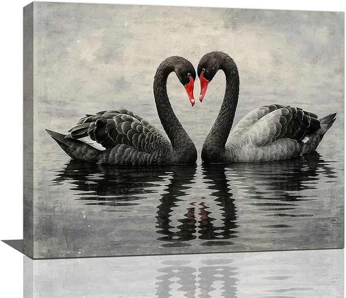 Black Swan Wall Art Vintage Canvas Wall Decor Swan Aesthetics Art Retro Pictures Painting Artwork Framed Decoration for Living Room Bedroom Bathroom Dining Room Office 16"x20"
