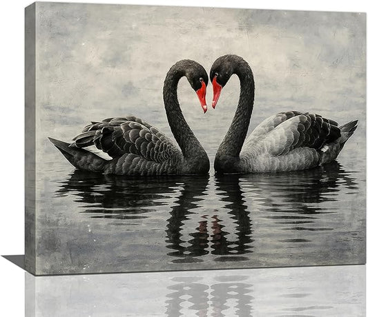 Black Swan Wall Art Vintage Canvas Wall Decor Swan Aesthetics Art Retro Pictures Painting Artwork Framed Decoration for Living Room Bedroom Bathroom Dining Room Office 16"x20"