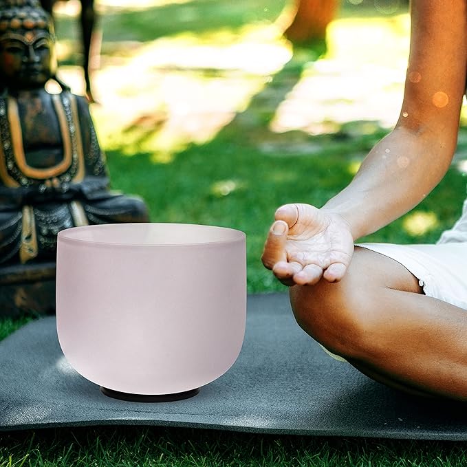 TOPFUND 8" B Note Crystal Singing Bowl Crown Chakra with Heavy Duty Carrying Case and Suede Mallet