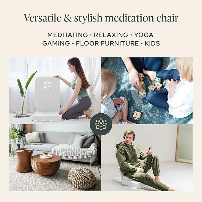 Mindful Modern Folding Pro Meditation Chair - Adjustable Meditation Seat with Back Support and Half Moon Buckwheat Meditation Cushion - Comfortable Mindfulness Living Room Floor Chair