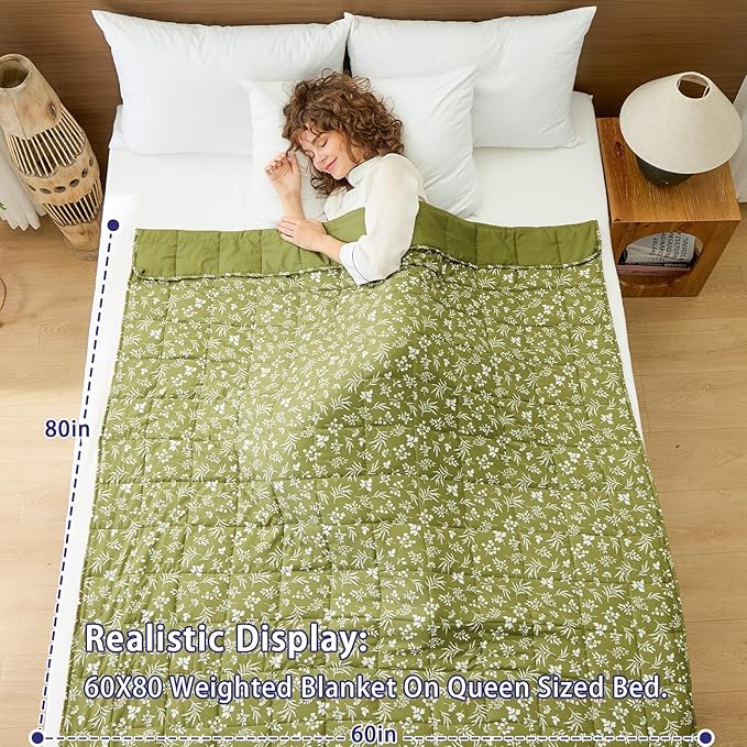 yescool Weighted Blanket for Adults (15 lbs, 60" x 80", Sage) Cooling Heavy Blanket for Sleeping Perfect for 140-160 lbs, Queen Size Breathable Blanket with Premium Glass Bead, Machine Washable