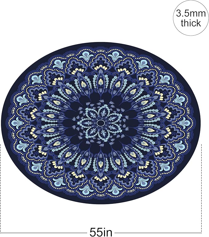 nuveti Large Meditation Mat Round Yoga Mat Pilates Yoga Mat 3.5mm Thick Natural Tree Rubber Base Non Slip, Extra Thick Grip. Thicker, Longer, and Wider for More Comfort and Support（55''x55''）