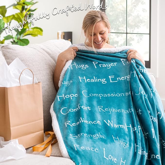 Chanasya Premium Sympathy Warm Hugs Gift Throw Blanket - for Positive Energy Support Comfort Strength - Cancer Chemo Get Well Gift Blanket - Patient Women Men Friend (60x70 Inches) Teal