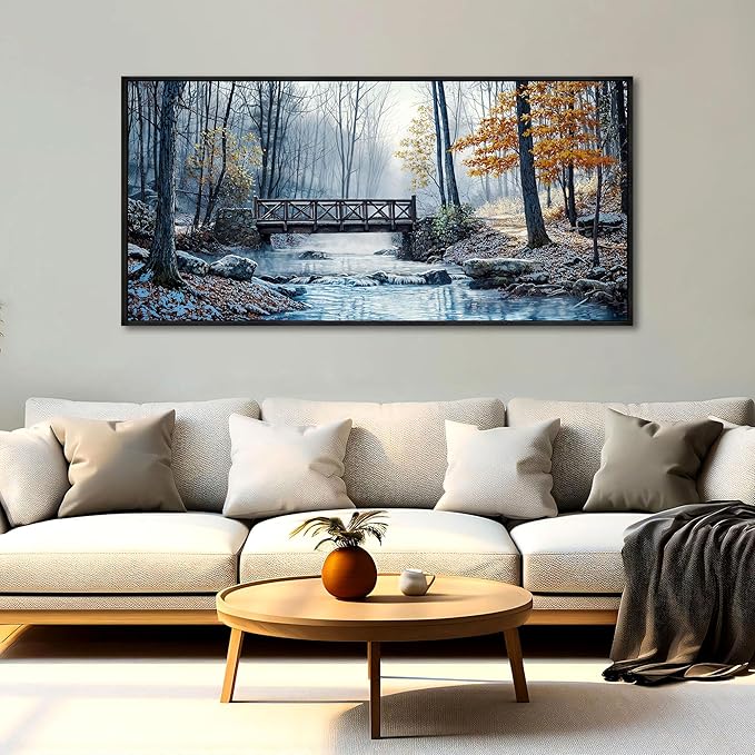 yiijeah Large Living Room Wall Art - Modern Wall Decor for Bedroom Office Decor Mountain Forest Landscapes Village Bridge Painting Framed Canvas Prints Ready to Hang Wall Pictures Home Decor