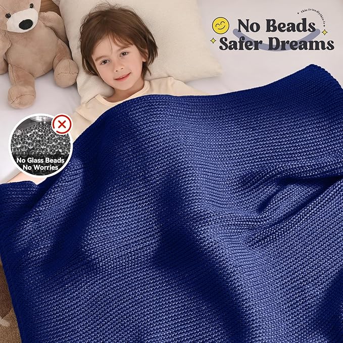 Guohaoi Knitted Weighted Blanket Kids (Blue 50"x60" 7lbs) No Beads Cooling Heavy Blanket, Home Decor Breathable Chunky Knit Throw Blanket for All-Season Use