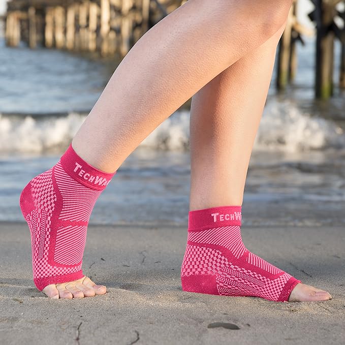 TechWare Pro Ankle Brace Compression Sleeve - Plantar Fasciitis Sock. Relieves Achilles Tendonitis. Foot Arch Support Reduces Joint Pain, Swelling & Heel Spur Pain. Injury Recovery Braces for Sports