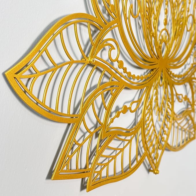 Colorfull Worlds Mandala Metal Wall Decor, Lotus Flower Meditation Room Decor, Minimalist Zen Garden Bohemian Gift for New Year (26.3" x 17" | 67 x 43 cm, Gold)
