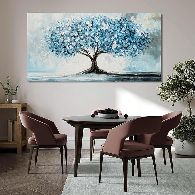 Canvas Wall Art Decor Canvas Art Wall Decor Tree of Life Wall Art Modern Blue White Wall Art Prints Large Artwork for Walls Wall Art Pictures for Living Room for Bedroom Office Decor 24" X 48"