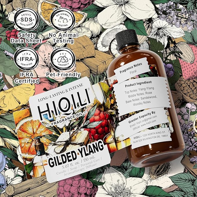 HIQILI Gilded Ylang Fragrance Oil for Making Candle, Inspired by Di's J'Adore, Car Air Freshener, Luxury Scents for DIY Women Perfume - 5.07 Fl Oz