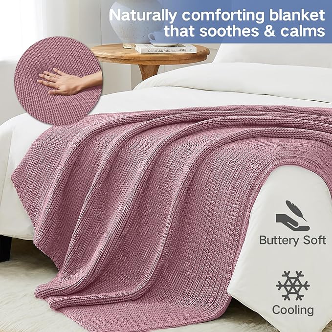 Guohaoi Knitted Weighted Blanket Kids (Haze Green 50"x60" 5lbs) No Beads Cooling Heavy Blanket, Home Decor Breathable Chunky Knit Throw Blanket for All-Season Use