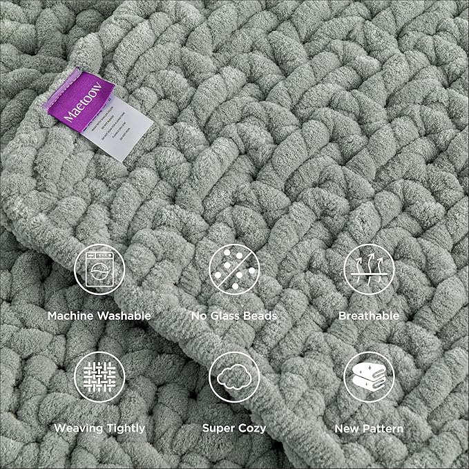 Maetoow Handmade 12 lb Soft Knitted Weighted Blanket, 48 x 72 Inch Breathable Chunky Knit Gravity Blanket Throw, Home Decor for Sofa Couch Bed, Sage Green