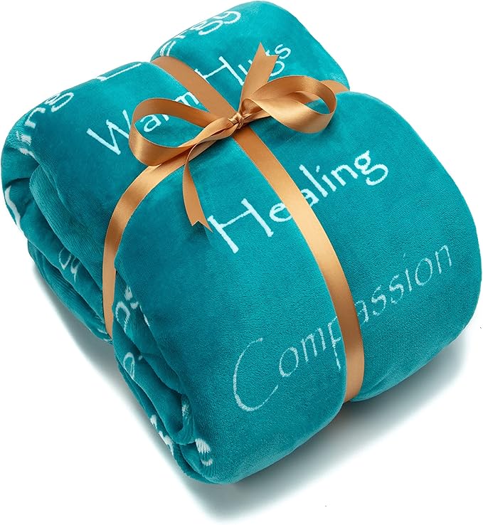 Chanasya Premium Sympathy Warm Hugs Gift Throw Blanket - for Positive Energy Support Comfort Strength - Cancer Chemo Get Well Gift Blanket - Patient Women Men Friend (60x70 Inches) Teal