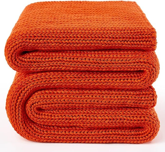 Guohaoi Knitted Weighted Blanket for Adults (Orange 48"x72" 15lbs) No Beads Cooling Throw Blanket for Hot Sleepers, Home Decor Breathable Chunky Knit Heavy Blanket Use on Full Size Bed
