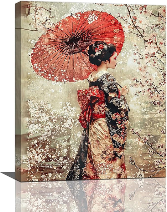 Fleruku Vintage Japanese Wall Art Japanese Geisha Wall Decor Japan Women Pictures Canvas Painting Artwork Home Decorations for Living Room Bedroom Bathroom Office 20"x24"