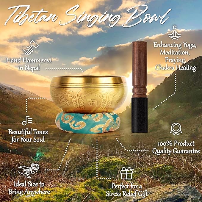 2-Pack Tibetan Singing Bowls Set - 100% Handmade in Nepal, Sound Bowl Meditation Set for Yoga, Chakra Healing, Meditation Gifts, Unique Gifts for Women (Blue, 3.15 + 4 inch)
