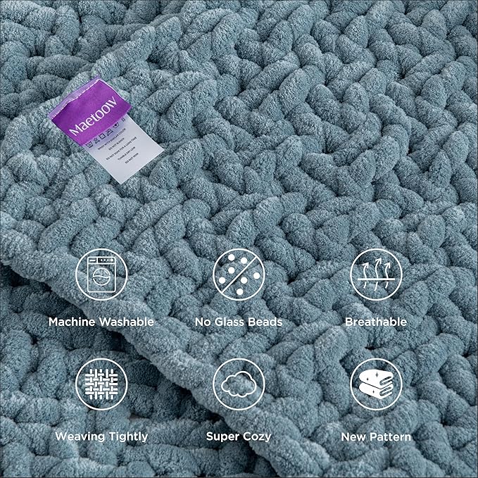 Maetoow Handmade 12 lb Soft Knitted Weighted Blanket, 48 x 72 Inch Breathable Chunky Knit Gravity Blanket Throw, Home Decor for Sofa Couch Bed, Airy Blue